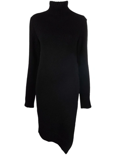Shop Jil Sander Asymmetric Knitted Dress In Black