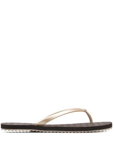 Shop Michael Kors Monogram-print Flip Flops In Gold