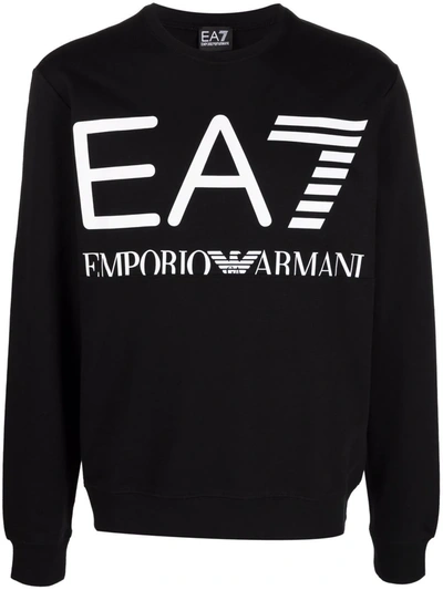 Shop Ea7 Logo-print Crew Neck Sweatshirt In Black