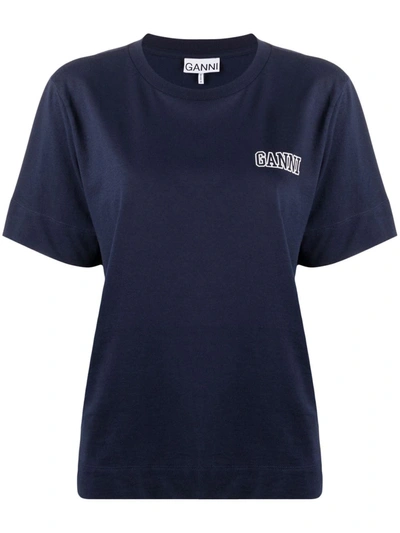 Shop Ganni Logo-print Short-sleeve T-shirt In Blue