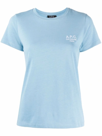 Shop Apc Logo-print Short-sleeved T-shirt In 蓝色