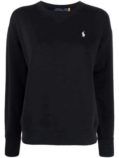 Shop Polo Ralph Lauren Polo Pony-embroidered Rib-trimmed Sweatshirt In 黑色