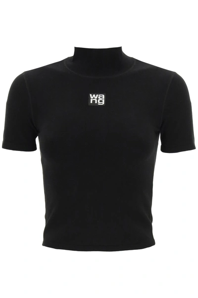 Shop Alexander Wang Cropped Top With Logo In Black