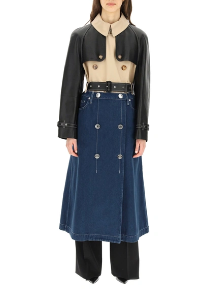 Shop Burberry Denim Trench Coat With Inserts In Mixed Colours