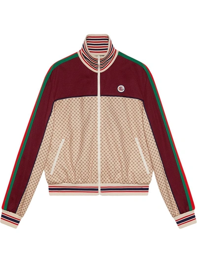 Gucci Beige And Bordeaux Jacket In Jersey With Gg Logo Print In Beige