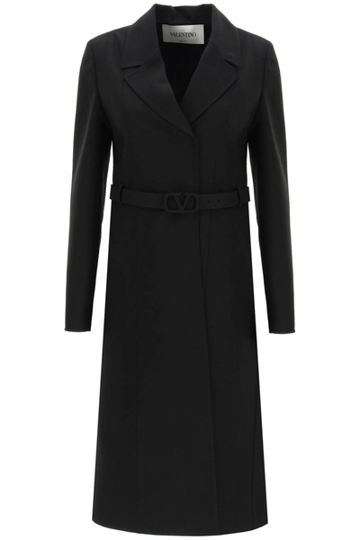 Shop Valentino Coat With Vlogo Signature Belt In Black