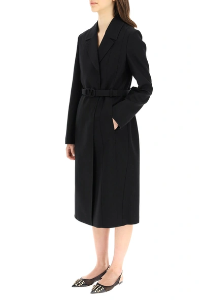 Shop Valentino Coat With Vlogo Signature Belt In Black