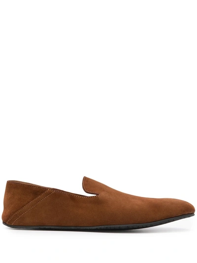 Shop Magnanni Almond-toe Suede Slippers In Brown