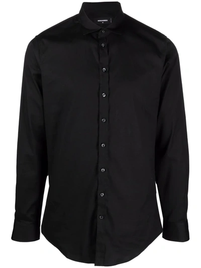 Shop Dsquared2 Long-sleeve Stretch-cotton Shirt In Black