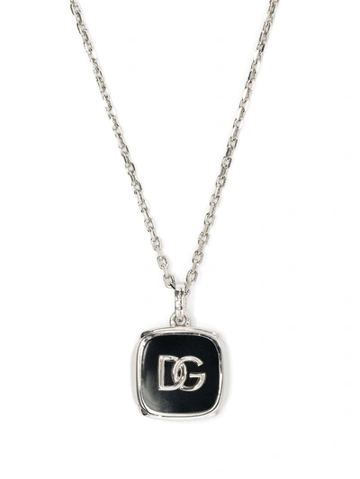Dolce & Gabbana Silver-tone Logo Necklace In Black