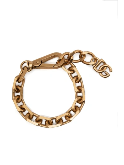 Shop Dolce & Gabbana Logo-plaque Chain-link Bracelet In Gold