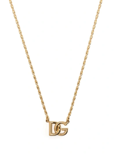 Shop Dolce & Gabbana Dg Logo-plaque Chain-link Necklace In Gold