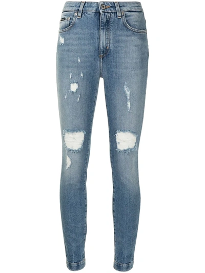 Shop Dolce & Gabbana Distressed Skinny Jeans In Blue