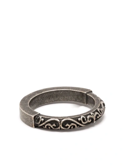 Shop Maison Margiela Engraved-detail Ring In Silver
