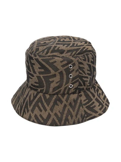 Shop Fendi Ff Monogram Print Bucket Hat In Brown