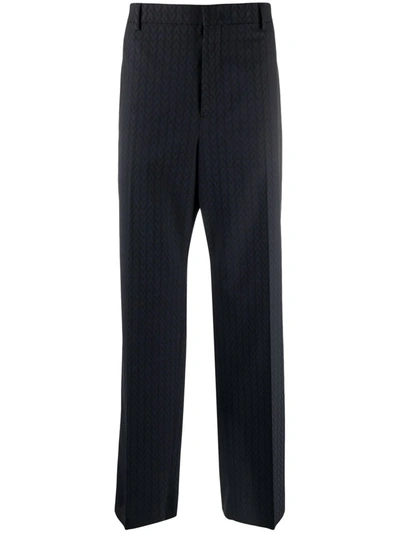 Shop Valentino Logo-jacquard Tailored Trousers In Blue