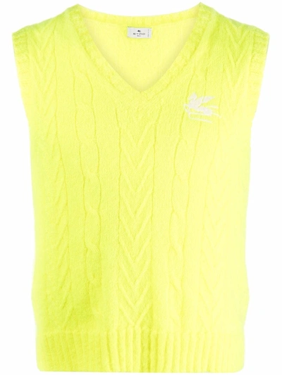 Shop Etro Embroidered-logo Knit Vest In Yellow