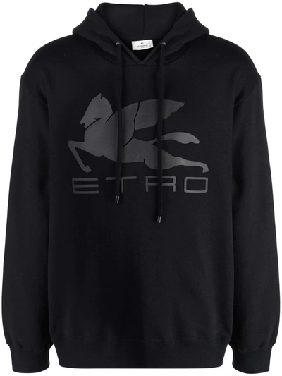 Shop Etro Logo-print Drawstring Hoodie In Black