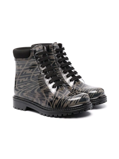 Shop Fendi Teen Logo-print Lace-up Boots In Green