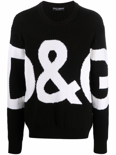 Shop Dolce & Gabbana Intarsia Logo Wool Jumper In Black