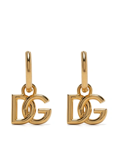 Shop Dolce & Gabbana Logo-plaque Hoop Earrings In Gold