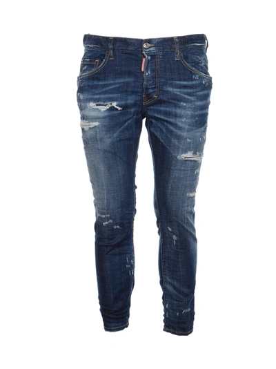 Shop Dsquared2 Regular Distressed Jeans In Navy Blue