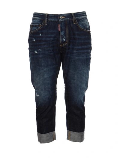 Shop Dsquared2 Turn-up Cuffs Cropped Jeans In Navy Blue