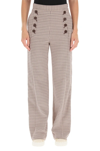 Shop See By Chloé Sailor Houndstooth Check Trousers In Multicolor 1 (brown)
