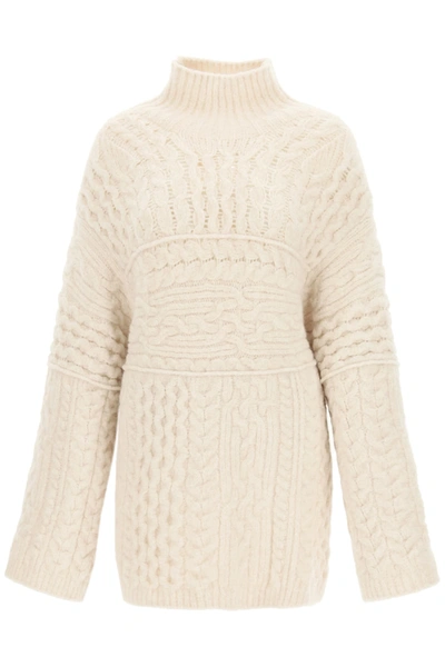 Shop Nanushka Raw Cable-knit Sweater In Creme (white)