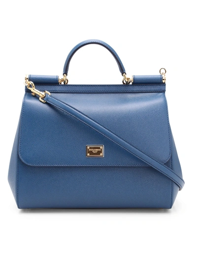 Shop Dolce & Gabbana Sicily Leather Tote Bag In Blue