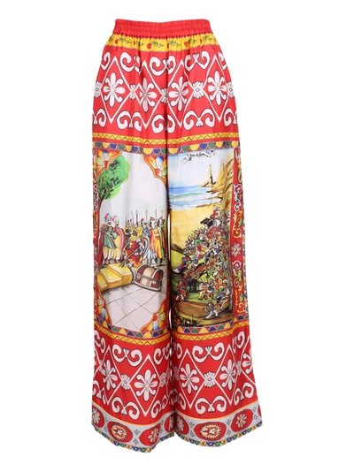 Shop Dolce & Gabbana Carretto Print Silk Trousers In Multicolor