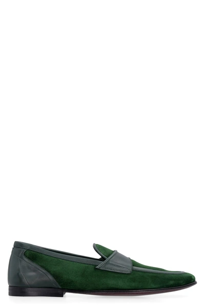 Shop Dolce & Gabbana Suede And Leather Loafers In Green