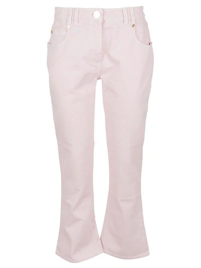 Shop Balmain Low-rise Cropped Bootcut Jeans W/ Monogram In Ak Rose Pale