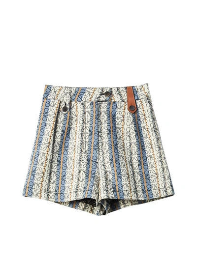 Shop Loewe Stripe Anagram Jacquard Shorts In Blue Multi