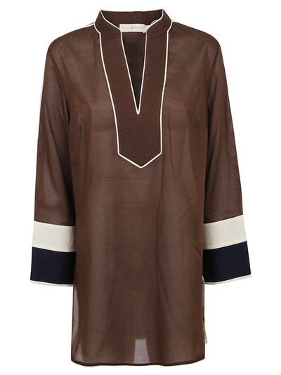 Shop Tory Burch Color-blocked Tunic In Deep Chocolate New Ivory Tory Navy