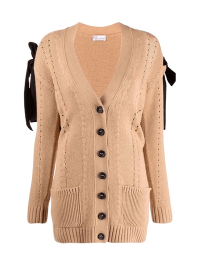 Shop Red Valentino Cardigan Bows On Sleeves In Camel Black