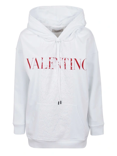 Shop Valentino Jersey Sweatshirt + Heavy Lace In Bianco Rosso