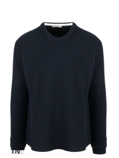 Shop Valentino Vltn Ribbed Sweater In Blue