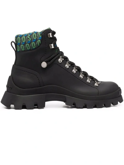 Shop Dsquared2 Black Leather Ankle Boots In Nero+verde