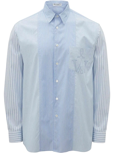 Shop Jw Anderson Light Blue Cotton Stripe Patchwork Shirt In Azzurro