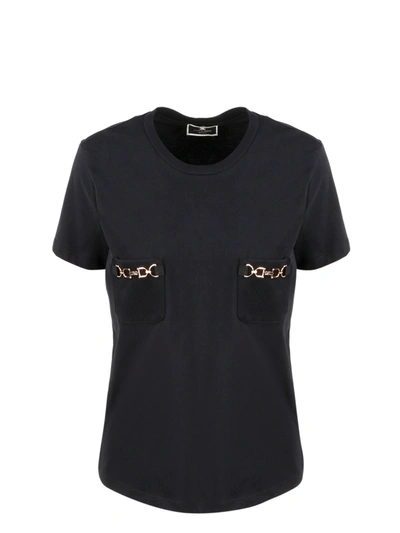 Shop Elisabetta Franchi Pockets And Clamps T-shirt In Black