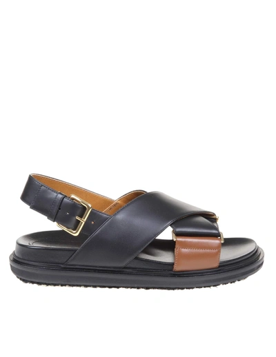 Shop Marni Fussbett Sandal In Black / Brown Leather