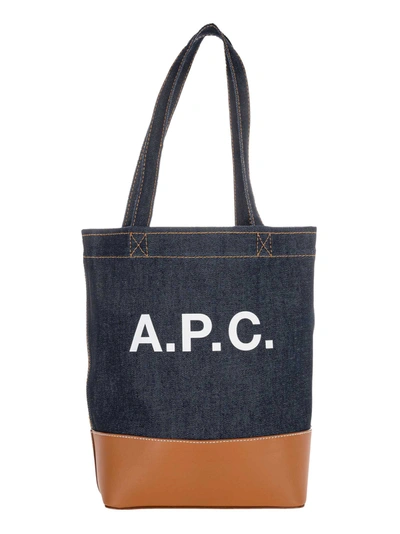 A.p.c. Two-tone Denim And Leather Axelle Shopping Bag In Blue