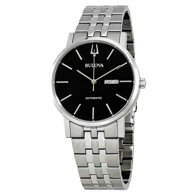 Shop Bulova Classic Automatic Black Dial Stainless Steel Mens Watch 96c132 In Black,silver Tone
