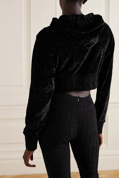 Shop Givenchy Cropped Embellished Crushed-velvet Hoodie In Black