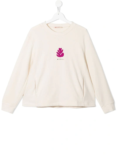 Shop Marni Teen Logo-print Crew Neck Sweatshirt In Neutrals