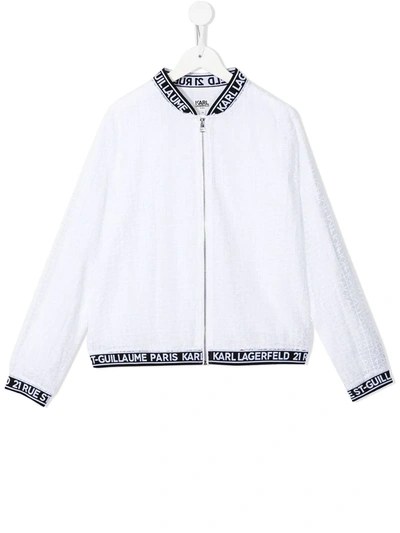 Shop Karl Lagerfeld Teen Logo-print Bomber Jacket In White