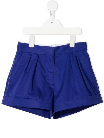 Shop Marni Pleated Cotton Shorts In Blue