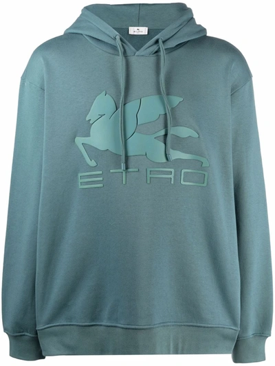 Shop Etro Embroidered-logo Hoodie In Blue