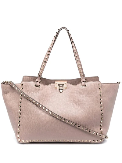 Shop Valentino Leather Medium Rockstud Tote Bag In Pink